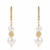  Arannyal Bevont Ezüst Fülbevaló Fehér Édesvízi Gyönggyel, ROS486