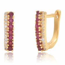  Arannyal Bevont Ezüst Fülbevaló Madagaszkári Rubinnal és Fehér Topázzal, XMP064 fülbevaló