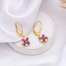  Arannyal Bevont Ezüst Fülbevaló Madagaszkári Rubinnal és Fehér Topázzal, XMP129 fülbevaló