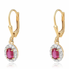  Arannyal Bevont Ezüst Fülbevaló Mozambiquei Rubinnal és Fehér Topázzal, ROS459 fülbevaló