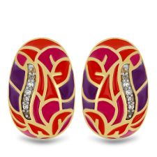  Arannyal Bevont Ezüst Fülbevaló Tűzzománccal és Fehér Topázzal, Y52909 fülbevaló