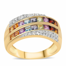  Arannyal Bevont Ezüst Gyűrű Afrikai Ametiszttel és Vörös Gránáttal, ROS415/57 gyűrű