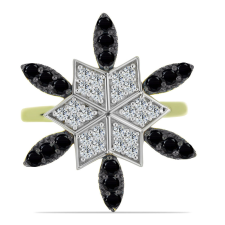  Arannyal Bevont Ezüst Gyűrű Fekete Spinellel és Fehér Topázzal, Y59268/54 gyűrű