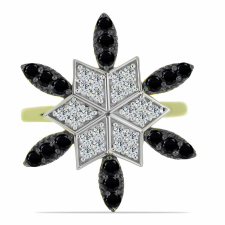  Arannyal Bevont Ezüst Gyűrű Fekete Spinellel és Fehér Topázzal, Y59268/59 gyűrű