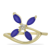  Arannyal Bevont Ezüst Gyűrű Kék Acháttal és Fehér Topázzal, Y56897/57