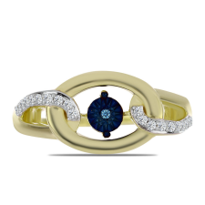  Arannyal Bevont Ezüst Gyűrű Kék Táncoló Gyémánttal és Fehér Topázzal, Y61218/62 gyűrű
