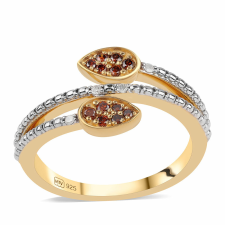  Arannyal Bevont Ezüst Gyűrű Vörös Gyémánttal és Fehér Gyémánttal, ROS725/59 gyűrű