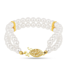  Arannyal Bevont Ezüst Karkötő Krém Édesvízi Gyönggyel és Cirkóniával karkötő