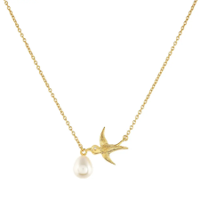  Arannyal Bevont Ezüst Nyaklánc Barokk Édesvízi Tenyésztett Gyönggyel és Fehér Topázzal, PCY11588 nyaklánc