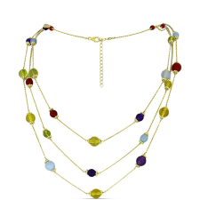  Arannyal Bevont Ezüst Nyaklánc Bíbor Jádéval és Ural Citrinnel, Y59677 nyaklánc