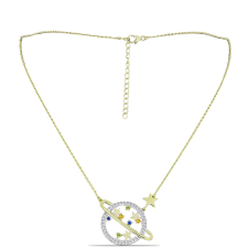  Arannyal Bevont Ezüst Nyaklánc Rosebery Szivárvány Zafírral és Fehér Topázzal, Y60354 nyaklánc