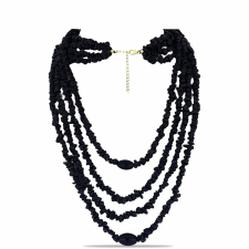  Arannyal Bevont Ezüst Nyaklánc Suwari Fekete Onixszal, Y60310 nyaklánc