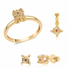  Arannyal Bevont Ezüst Szett Vörös Gyémánttal ( Fülbevaló+Gyűrű+Medál ), ROS708/52 ékszer szett