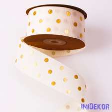  Arany pöttyös ripsz szalag 38mm x 20m - Krém szalag, masni