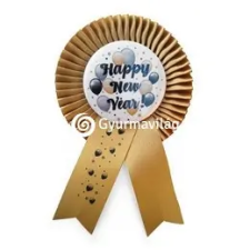  Arany Szalagos Happy New Year! Elegáns Léggömbös Szilveszteri Parti Kitűző party kellék