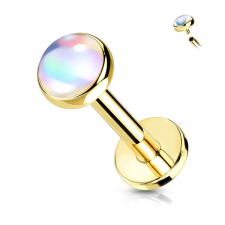  Arany Színű 316L Orvosi Acél Egyenesszárú Labret Piercing Fehér Színjátszós Kővel egyéb ékszer