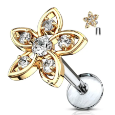  Arany Színű 316L Orvosi Acél Egyenesszárú Labret Piercing Kövekkel Díszített Virággal egyéb ékszer