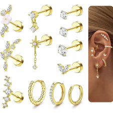 Arany Színű 316L Piercing Szett - 12 db egyéb ékszer