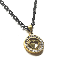  Arany színű kristályos nemesacél szív medál fekete színű lánccal nyaklánc