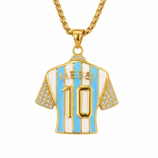  Arany színű Messi 10 acél focimezes nyaklánc nyaklánc