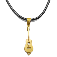  Arany színű nemesacél Hegedű medál fekete bőr lánccal nyaklánc