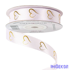  Arany szívecskemintás szatén szalag 16mm x 20m - Fehér dekorációs kellék