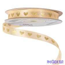  Arany szívecskés szatén szalag 10mm x 20m - Krém dekorációs kellék