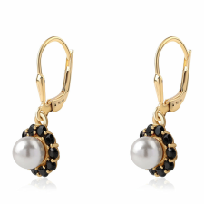  Aranyozott Ezüst Fülbevaló - Fekete Spinellel és Édesvízi Gyönggyel fülbevaló