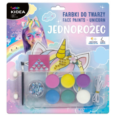 Arcfesték, tégelyes, 13 db-os, pasztell, unikornis kiegészítőkkel, Kidea arcfesték