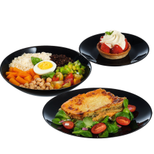 Arcopal Zelie 18 részes étkészlet, fekete tányér és evőeszköz