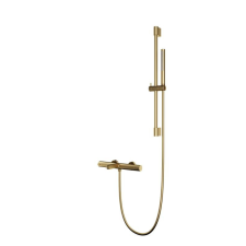 Arezzo design Elegant szálcsiszolt arany fali egykaros termosztatikus kádtöltő csaptelep zuhanyszettel csaptelep