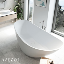 Arezzo design MARYLAND öntöttmárvány szabadonálló kád, fényes fehér, click-clack lefolyóval kád, zuhanykabin