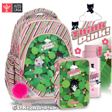 Ars Una cicás anatómiai iskolatáska SZETT 5 részes - Think Pink Leaves (AU-F1) iskolatáska