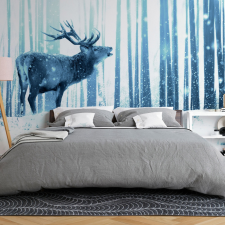 Artgeist Fotótapéta - Deer in the Snow (Blue) 150x105 grafika, keretezett kép