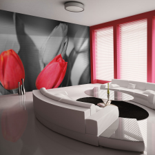 Artgeist Fotótapéta - Red tulips on black and white background 300x231 tapéta, díszléc és más dekoráció
