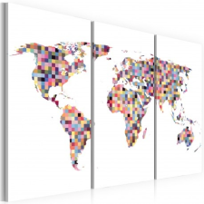 Artgeist Kép - Map of the World - pixels - triptych tapéta, díszléc és más dekoráció