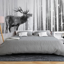 Artgeist Öntapadó fotótapéta - Deer in the Snow (Black and White) 147x105 grafika, keretezett kép