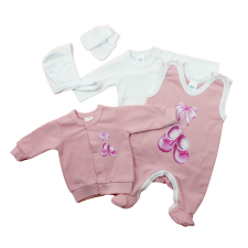 Asti 5 részes baba szett – belül bolyhos anyagból - Cipős mintával babaruha szett