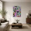 Asztronauta és szörnyek lila háttéren doodle art vászonkép
