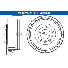 ATE fékdob ATE 24.0220-3050.1 autóalkatrész