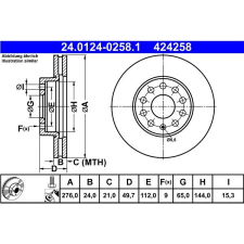ATE - OC3 276MM ATE 24.0124-0258.1, szett, 2 db autóalkatrész