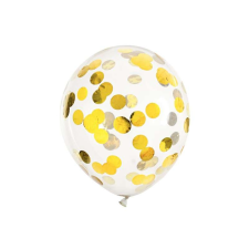  Átlátszó lufi konfetti arany körökkel 30cm 6 darab party kellék