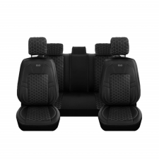  Autósüléshuzat-szett, fekete eko-bőr, univerzális, első-hátsó, Diamond Design gyerekülés huzat, betét