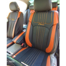  Autósüléshuzat-szett, fekete és barna ecobőr, univerzális, első-hátsó gyerekülés huzat, betét