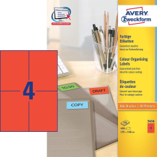 Avery Etikett AVERY 3456 105x148mm univerzális piros 400 címke/doboz 100 ív/doboz etikett
