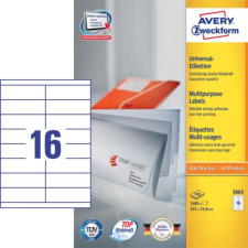 Avery Etikett AVERY 3665 105x33,8 mm fehér univerzális 1600 címke/doboz 100 ív/doboz etikett