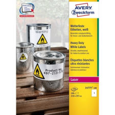 Avery Etikett címke, 210 x297mm, időjárásálló poliészter, 1 címke/ív, 100 ív/doboz, Avery fehér etikett
