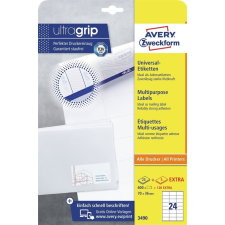 Avery Etikett címke, 70x36mm, univerzális, 24 címke/ív, 25 ív/doboz, Avery fehér etikett