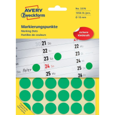 Avery Etikett címke, o18mm, jelölésre, 24 címke/ív, 44 ív/doboz, Avery zöld etikett