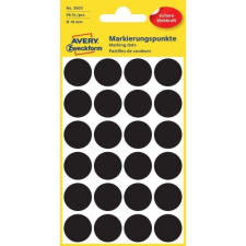 Avery Etikett címke, o18mm, jelölésre, 24 címke/ív, 4 ív/doboz, Avery fekete etikett
